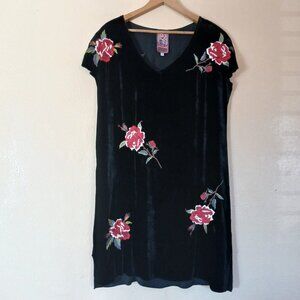 Johnny Was JWLA Velvety Black Floral Dress Women's Medium